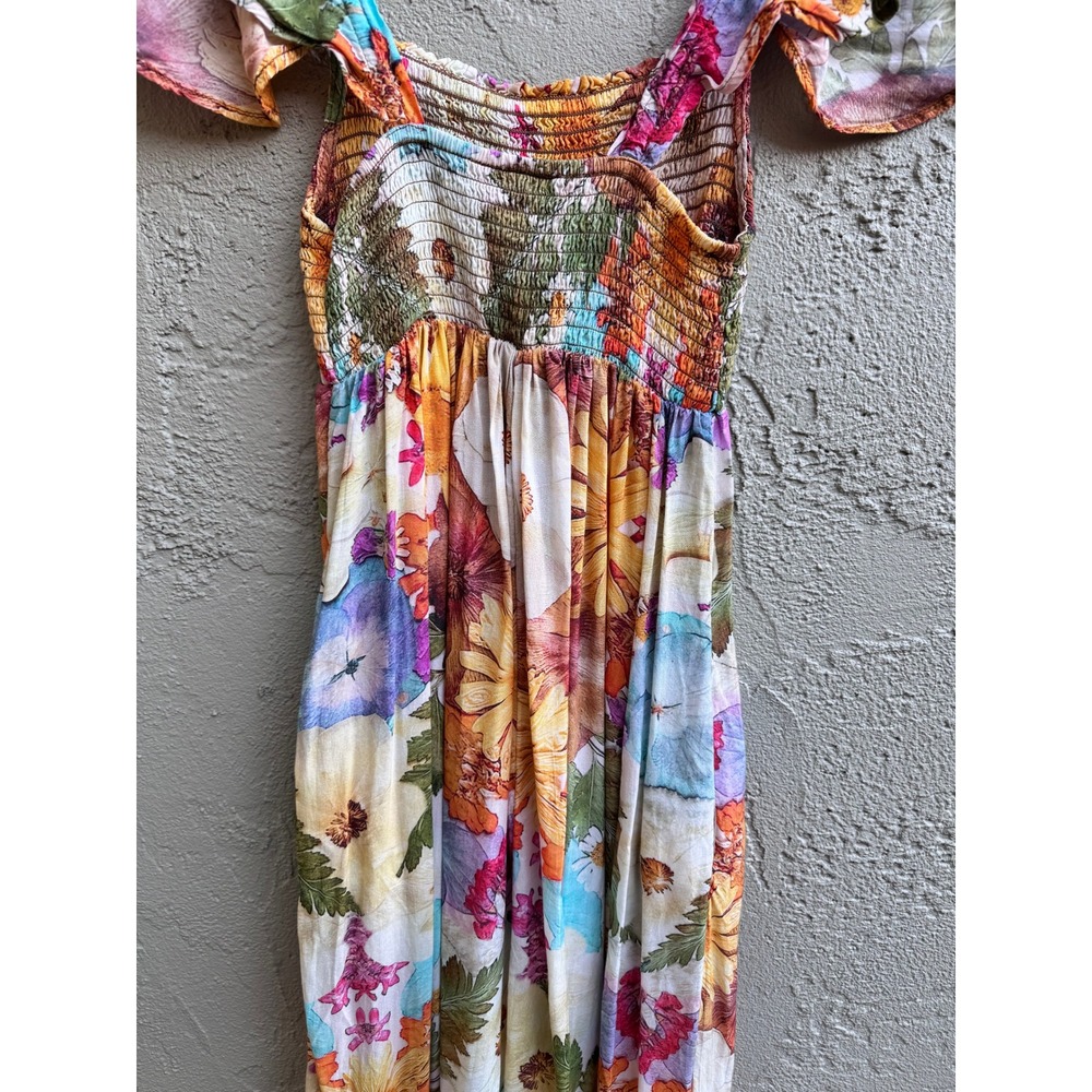 Moxy Anthropologie Womens Floral Boho Flutter Smocked Cottage Maxi Dress - Picture 7 of 10
